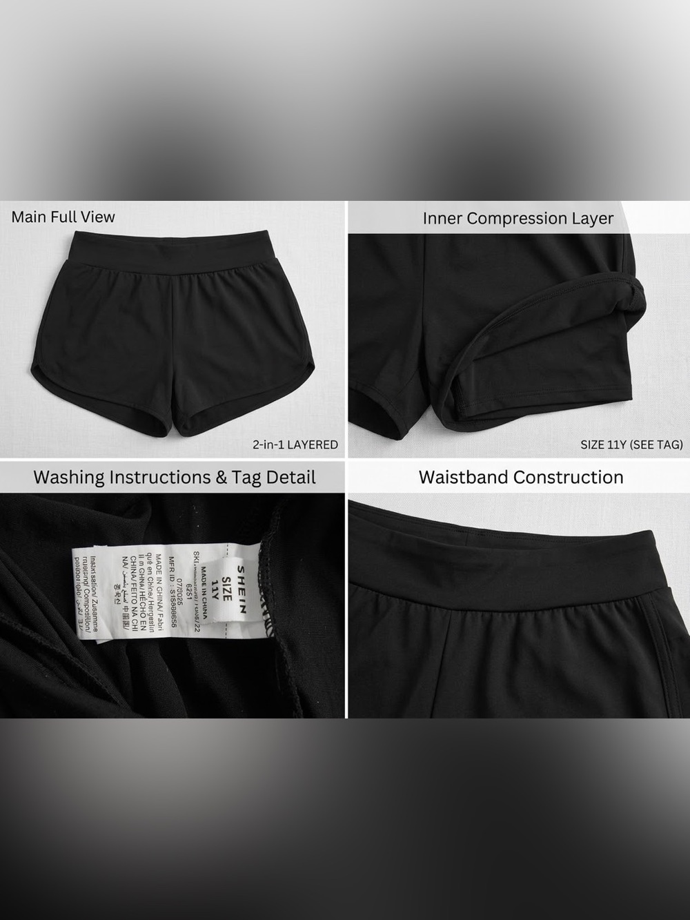 SHEIN Black Girls' 2-in-1 Layered Active Skort